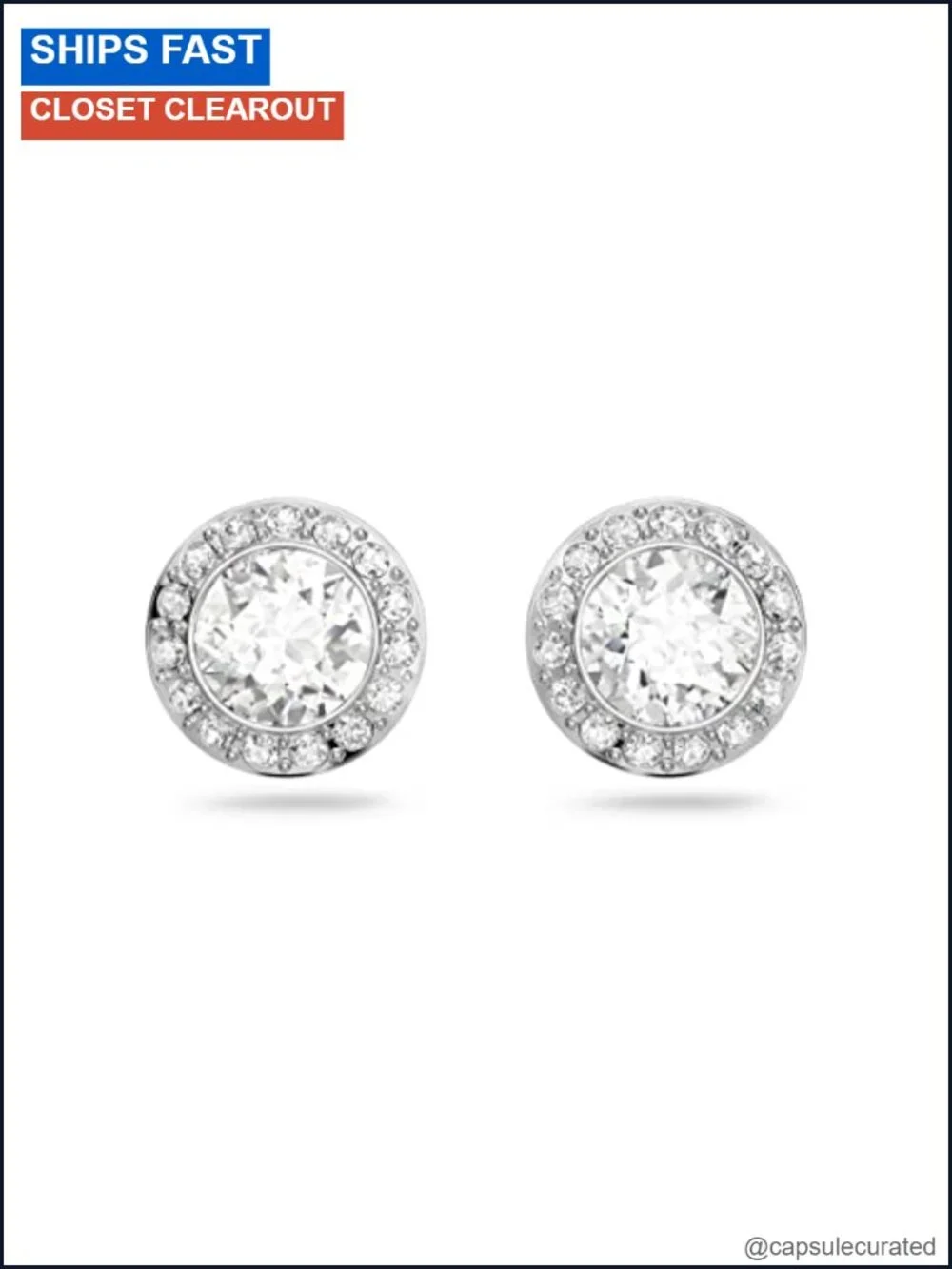 Crystal Stud Earrings Rhodium Plated Butterfly Back